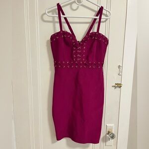 Fashion Nova Fuchsia Bandage Mini Dress with Eyelet Accents